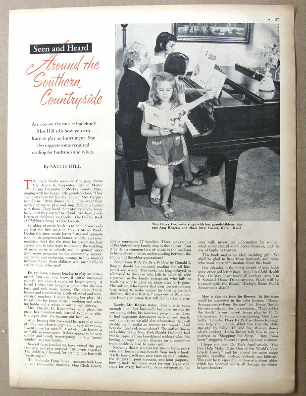Original 1954 Farmlife Article Features Mrs Harry Carson of Sharkey County MS