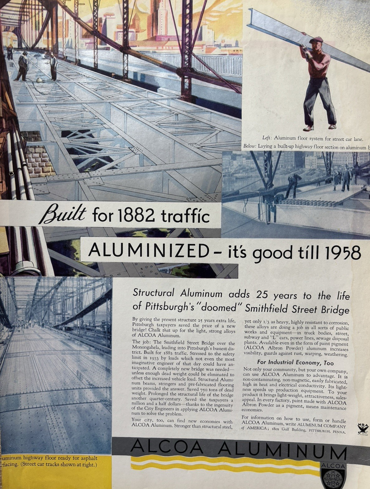 1930s ALCOA Aluminum Smithfield Steel Bridge Metals Pittsburgh VTG PRint Ad