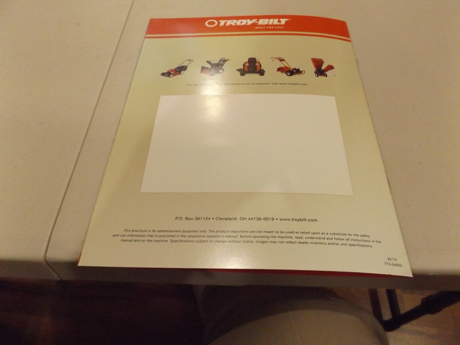 TROY-BILT WALK-BEHIND MOWERS, LIT. # 773-04003 02/10 2010