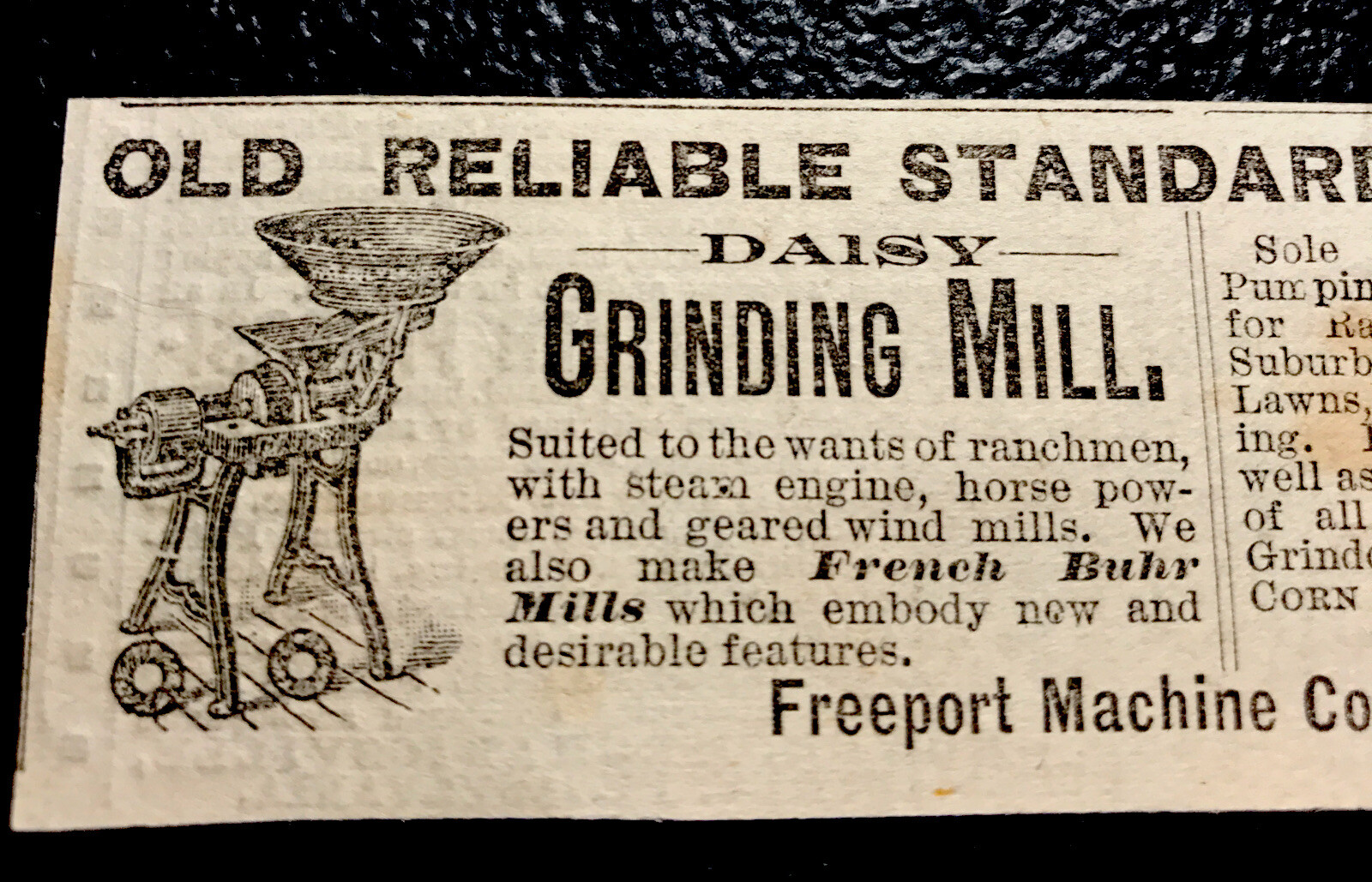 1886 Freeport Machine Windmill & Grinding Mill Farm Advertising – Illinois