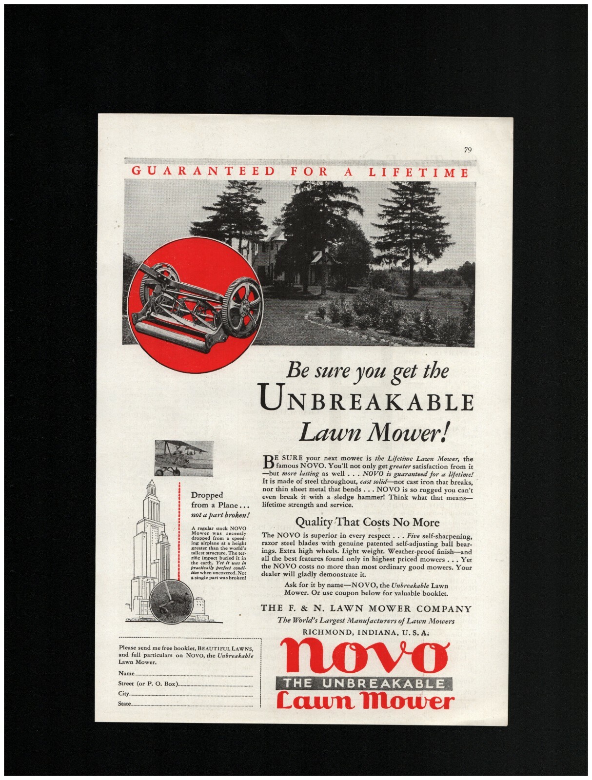1931 NOVO Lawnmower Original Print Ad ~ Free Ship ~ lawn mower