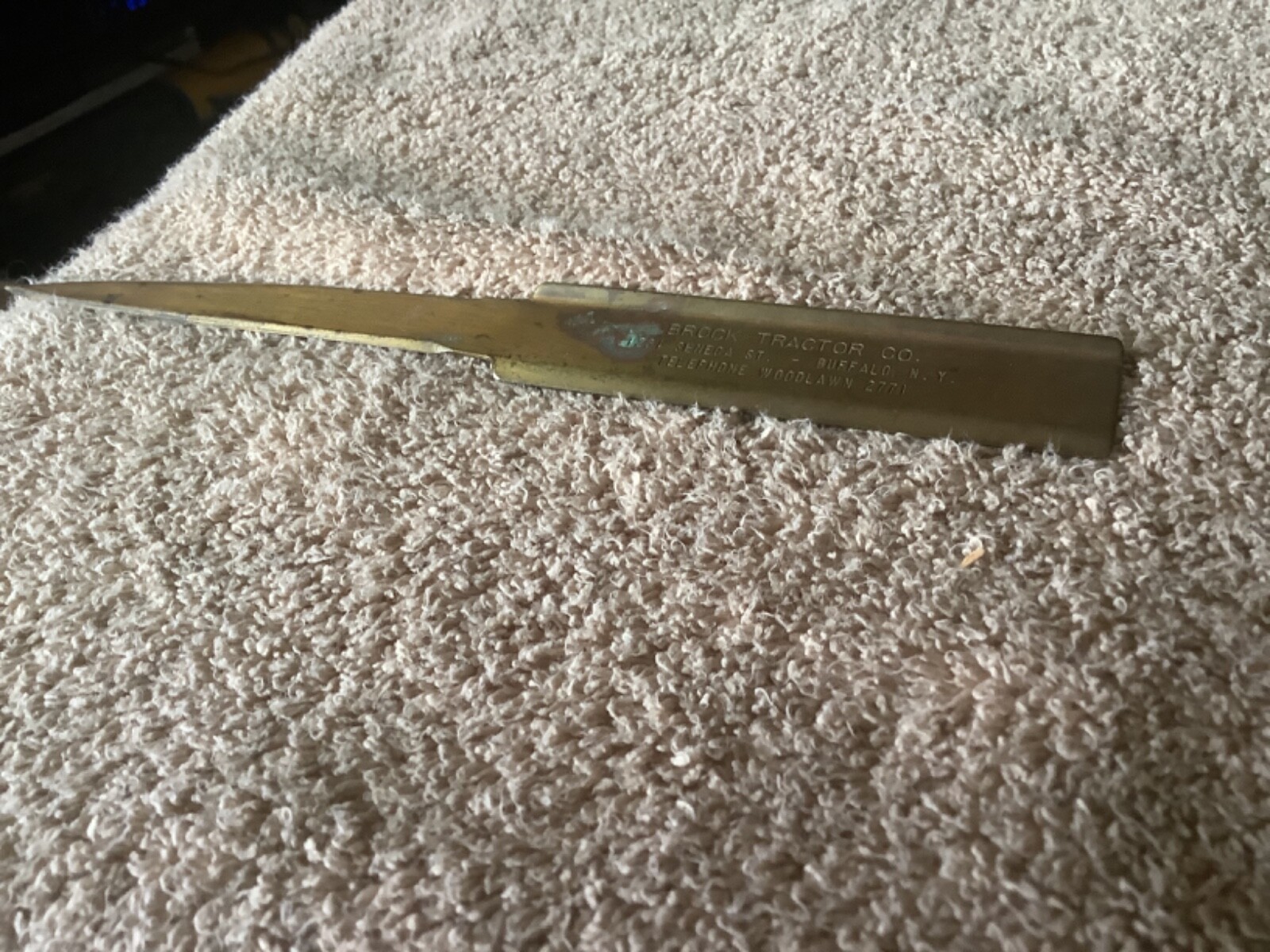 VINTAGE 1950’s BROCK TRACTOR CO. SENECA ST., BUFFALO,NY BRASS LETTER OPENER