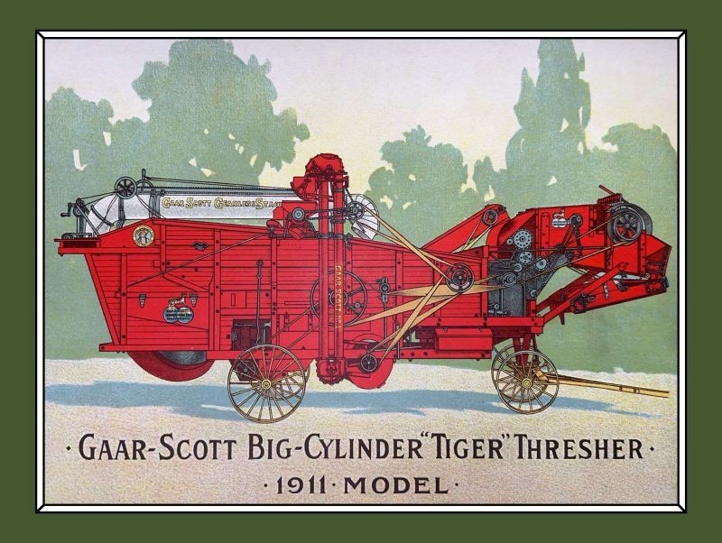 1911 Gaar Scott Tiger Thresher, Richmond, Indiana New Sign: 24×30&Prime; USA STEEL