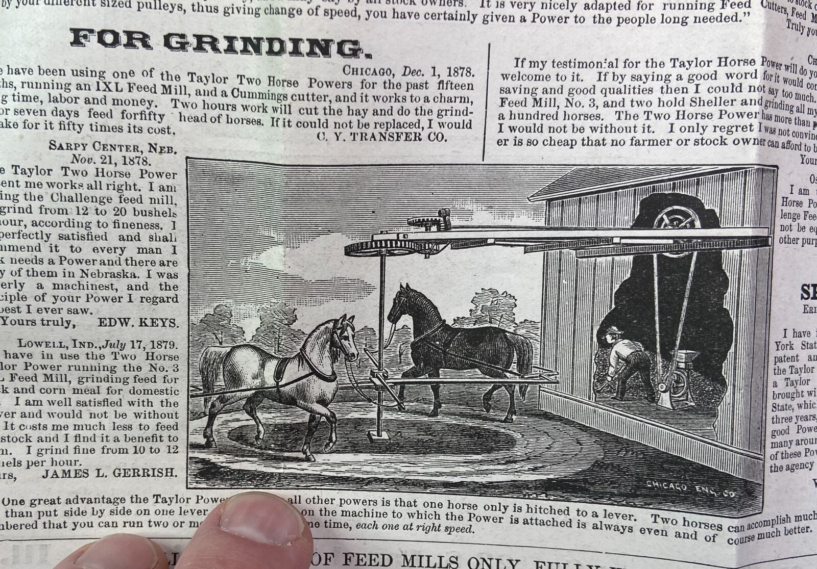 SUPER Advertising Catalog & Flyer – Taylor Horse Power Grinding Mill – 1881