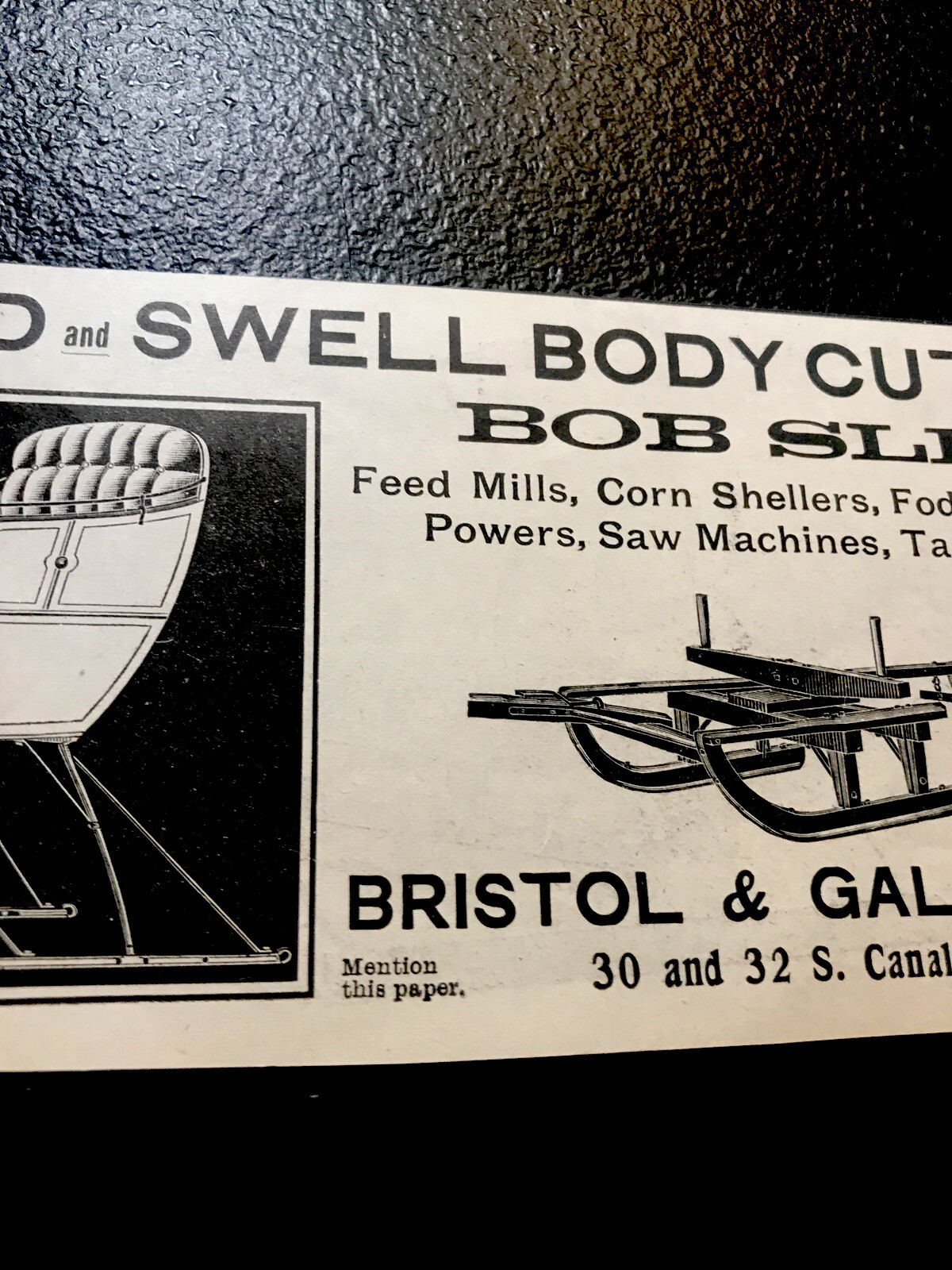 ORIGINAL 1897 Sleigh & Bob Sled Advertising – Chicago