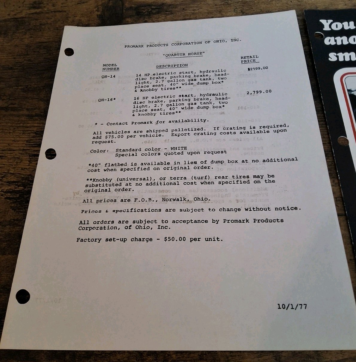 Promark Products Corporation Quarter Horse Utility Truck Brochure And Price List