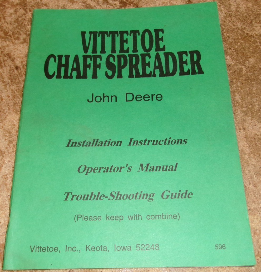 1996 vittetoe chaff spreader for john deere combines operators manual nice used