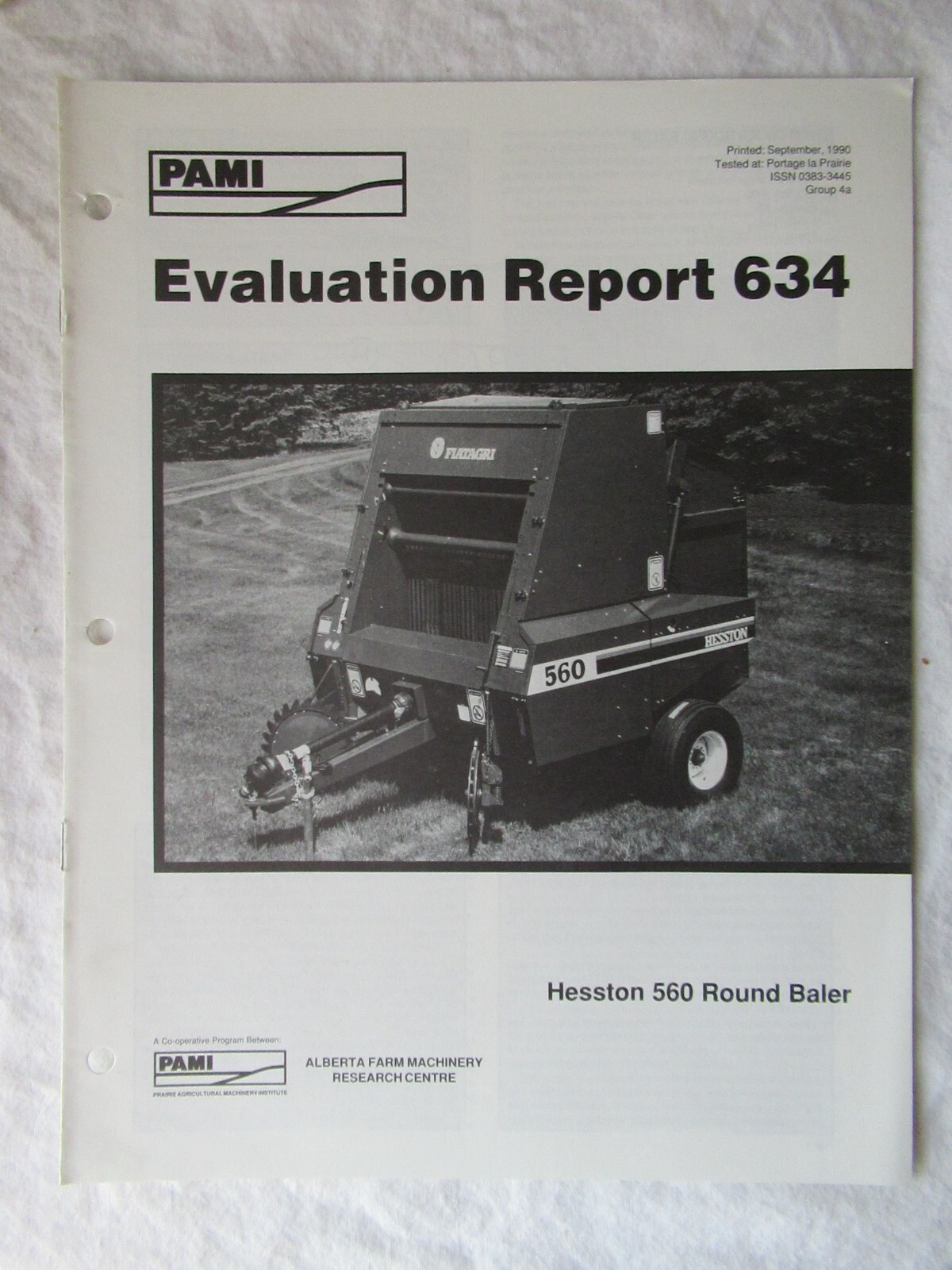 1990 Hesston 560 Round Baler Evaluation Report Data Brochure