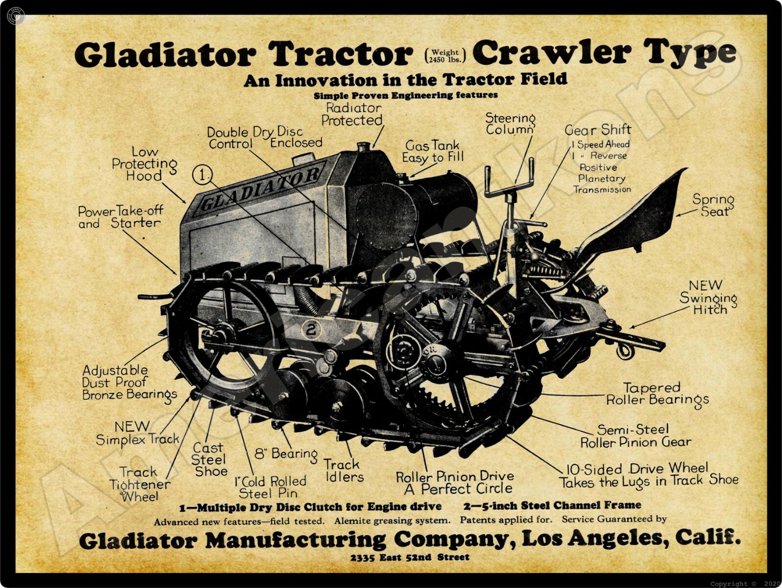 Gladiator Crawler Tractor NEW Metal Sign – 24&Prime;x30&Prime; USA STEEL XL Size 7 lbs