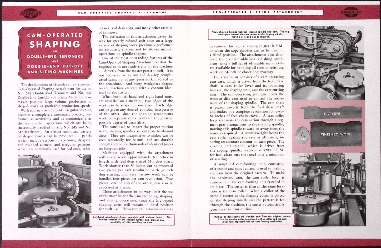 1954 Greenlee Bros & Co Cam-Operated Shaping Attachment Brochure Rockford IL