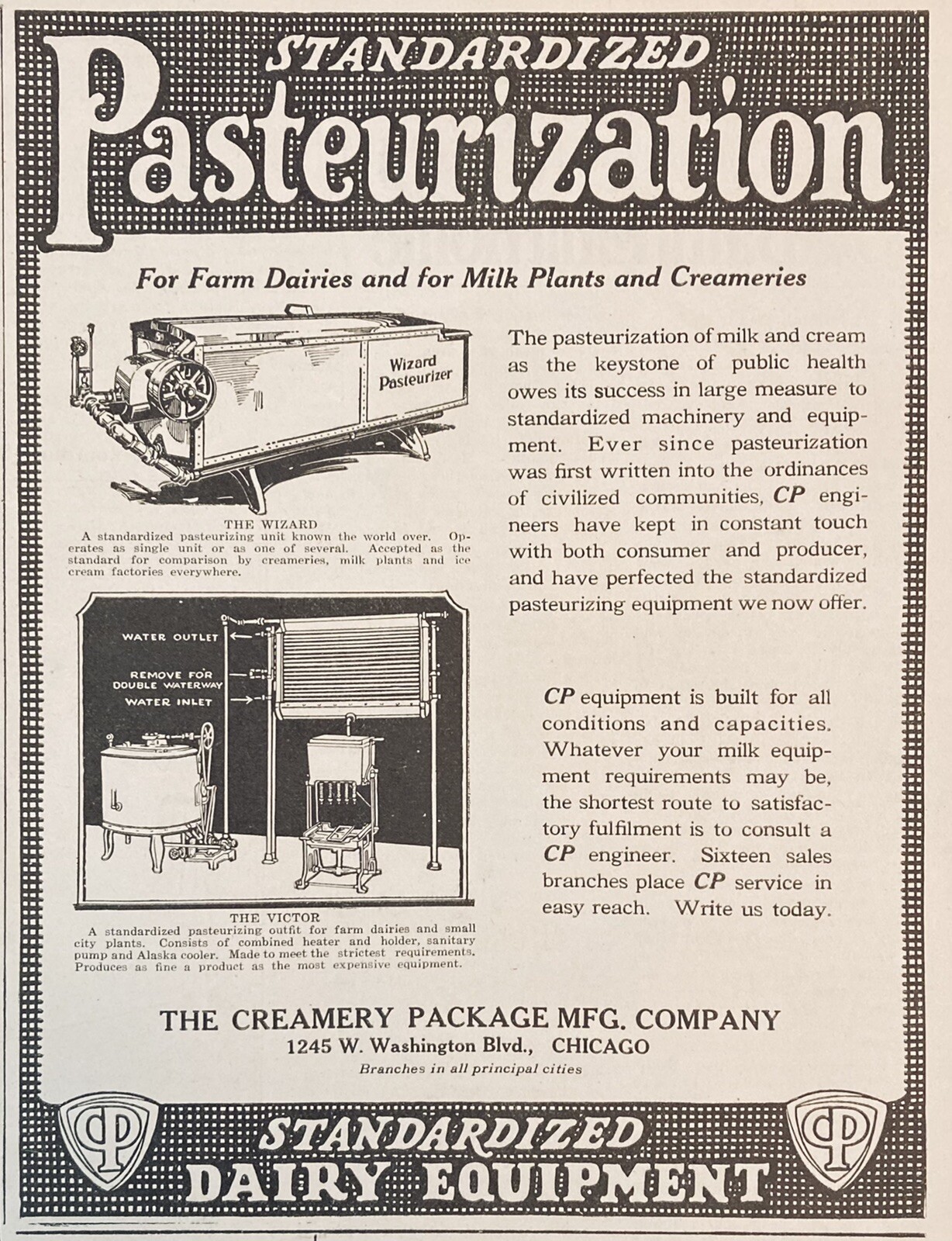1928 AD.(XH16)~CREAMERY PACKAGE MFG. CO. CHICAGO. CP MILK PLANTS AND CREAMERIES