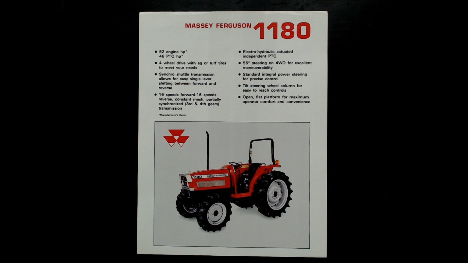 Massey Ferguson 1180 Tractor Brochure Vintage Agriculture Spec Sheet