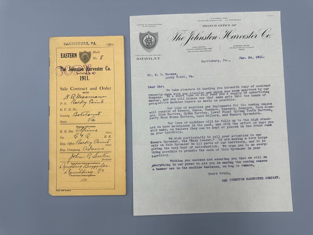 1911 JOHNSTON HARVESTER Contract Letter FARM Advertising BATAVIA NY Antique