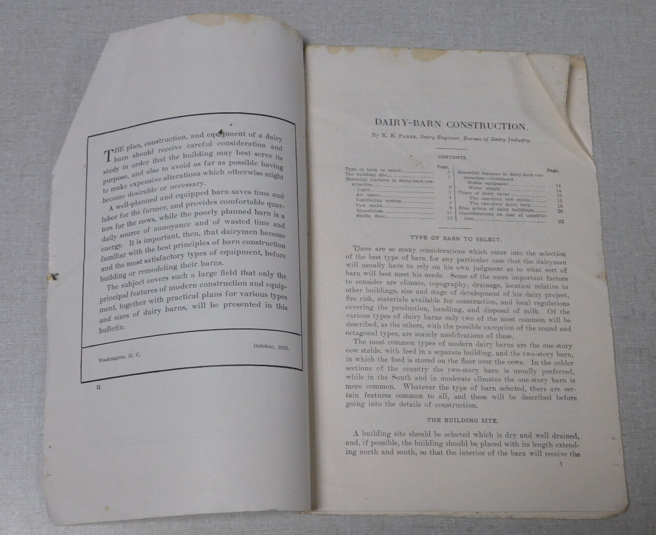 U.S. Department Agriculture bulletin Dairy Barn Construction 1923