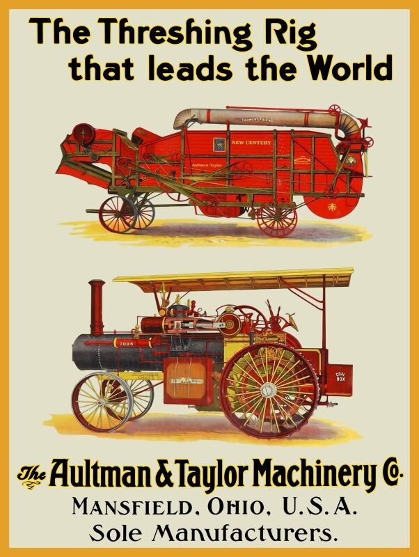 Aultman & Taylor Threshing Machines Mansfield NEW METAL SIGN: 9 x 12&Prime; Ships Free