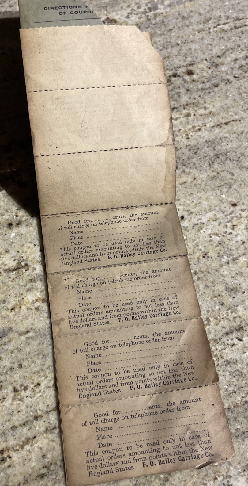 Circa 1900 F.O. BAILEY CARRIAGE CO., “We Pay Telephone” Coupon Booklet – Sleighs