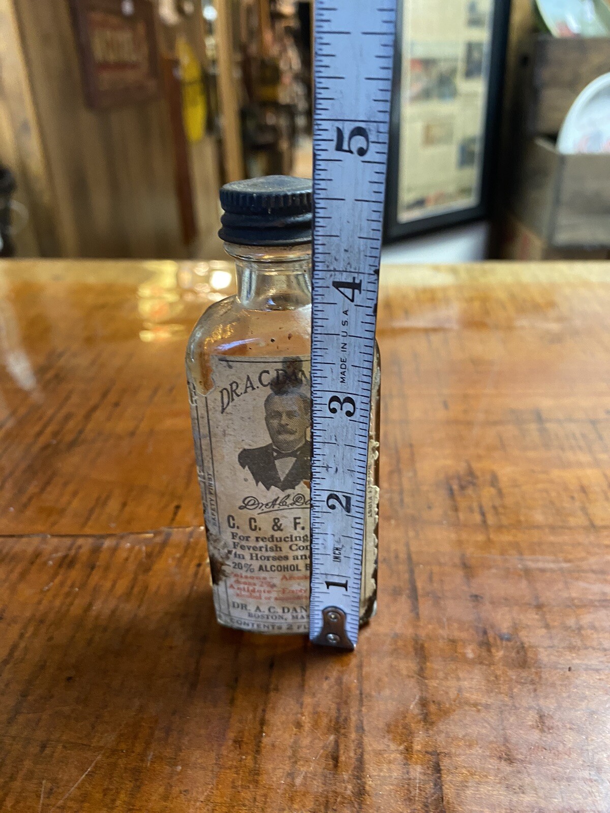 Vintage A.C. Daniels C.C.&F. Drops For Horses And Cattle Glass Bottle With Label