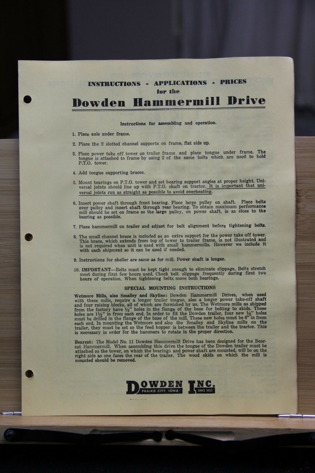 Brochure Dealer Dowden Incorporated Prairie City Iowa IA Hammermill Drive