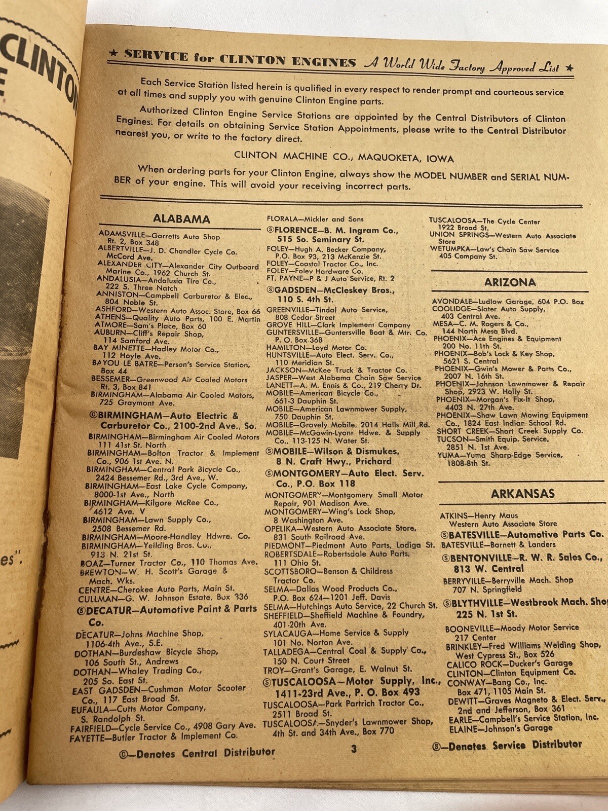 Authorized Clinton Service Directory Precision Engines Machine Co. VTG 1953