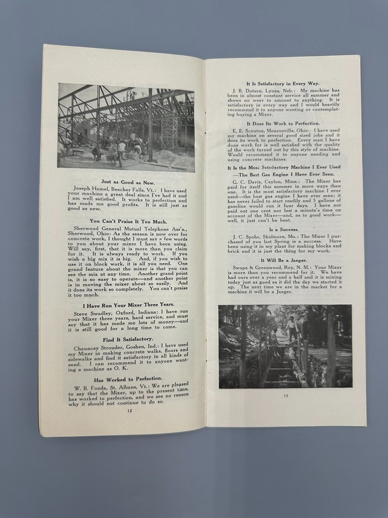 1920s JAEGER Machinery CONCRETE MIXERS Advertising Vintage Brochure COLUMBUS OH