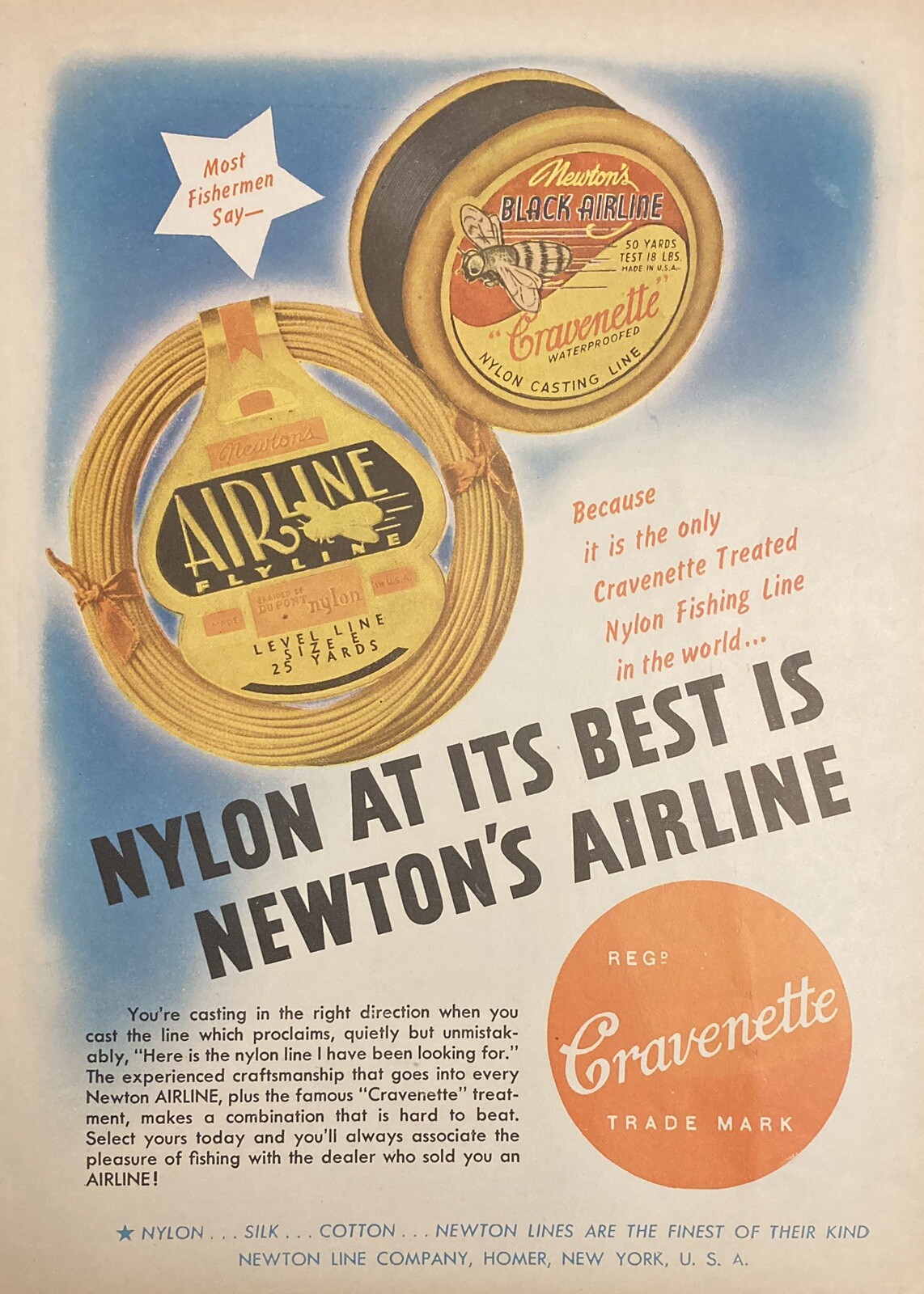 1946 AD.(XF21)~NEWTON LINE CO. HOMER, NY. NEWTON AIRLINE FLY LINE