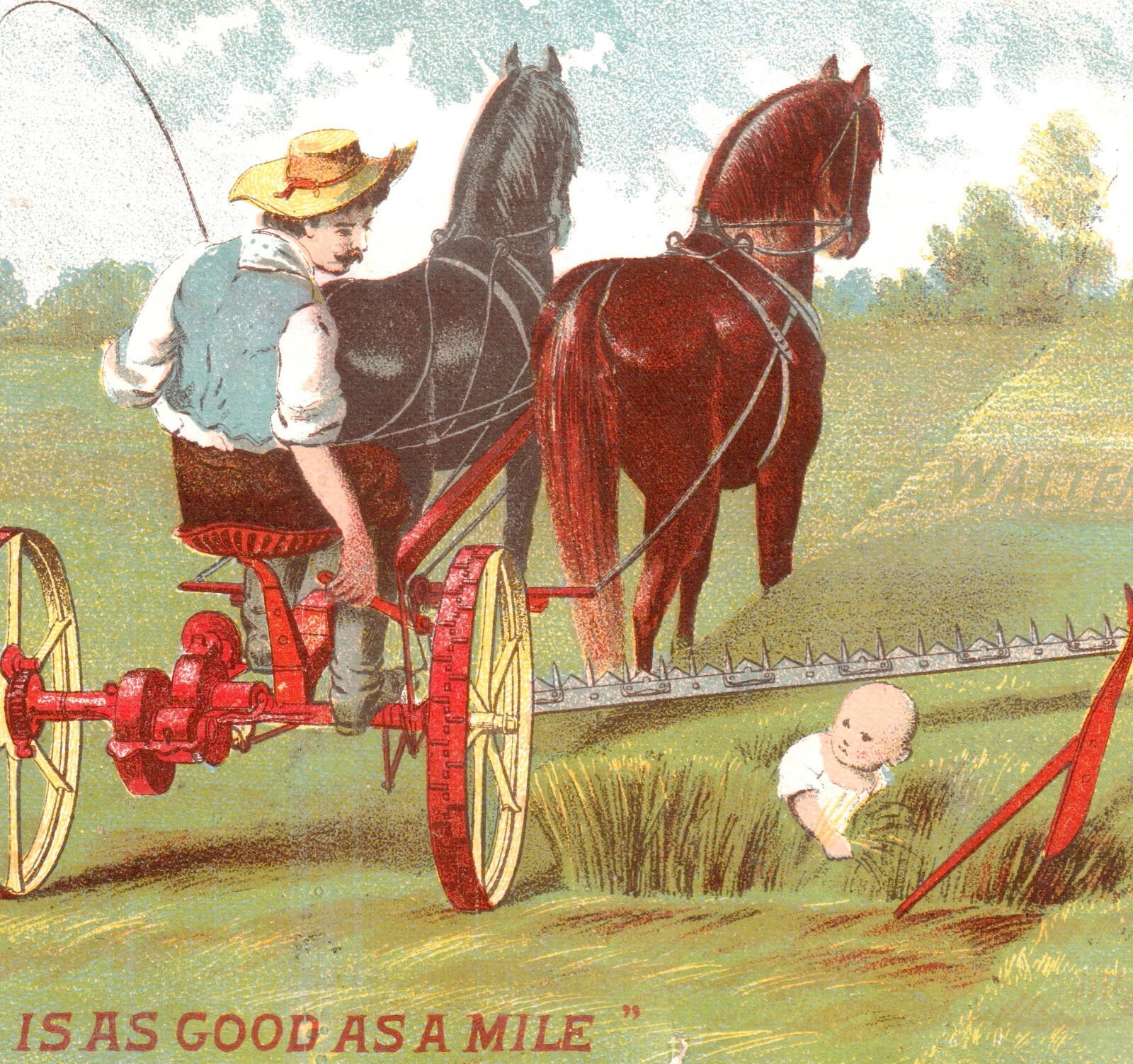 Death Farm Tragedy but Child Saved by Wood Mower Horse Team Victorian Trade Card