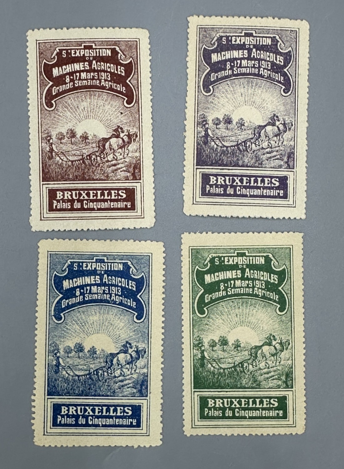 1913 -1932 Belgium FARM MACHINERY EXPO Advertising POSTER STAMP Vintage