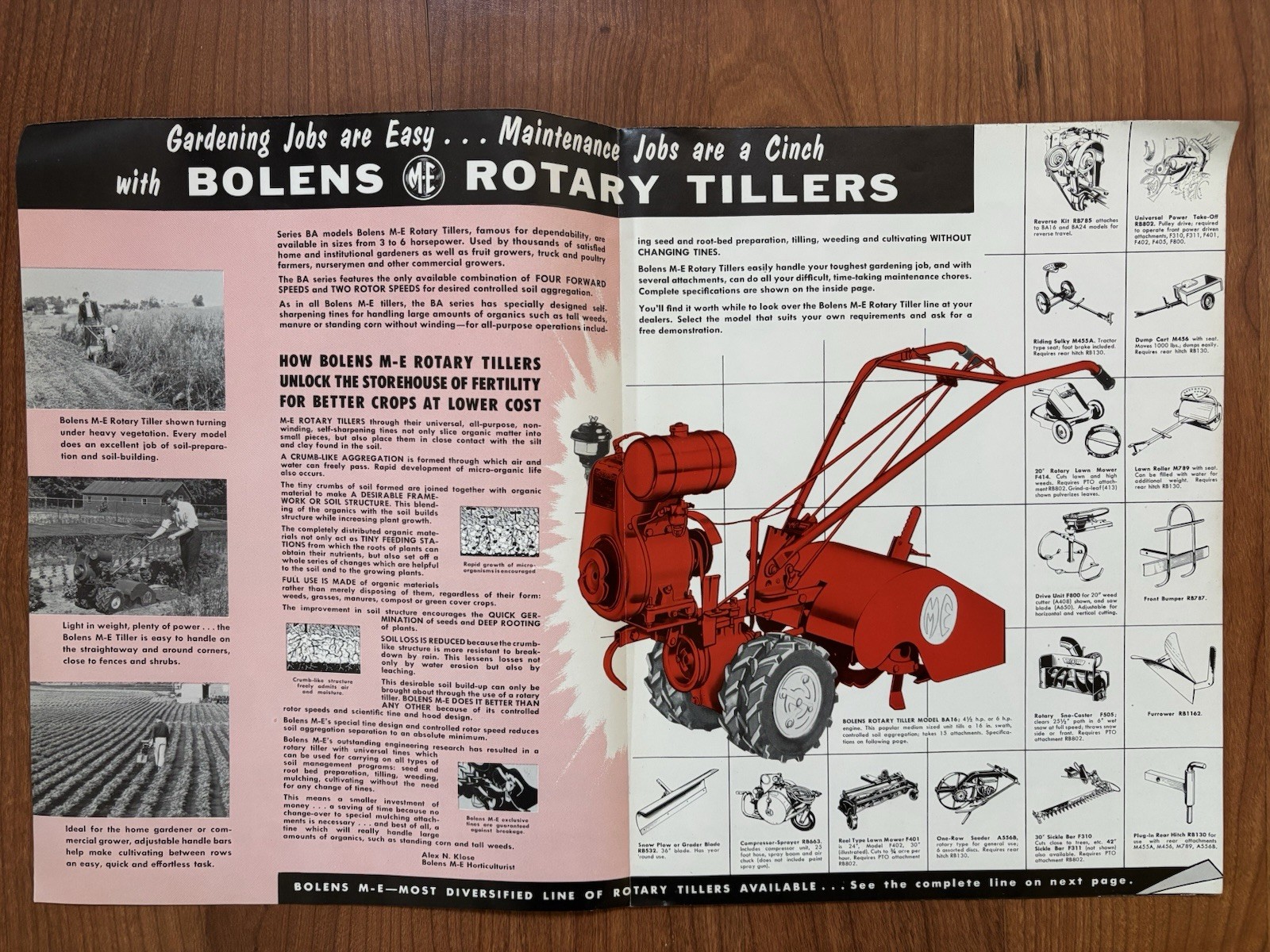 Vintage 1950s The Amazing Bolens M-E Rotary Tiller Brochure Catalog Ephemera