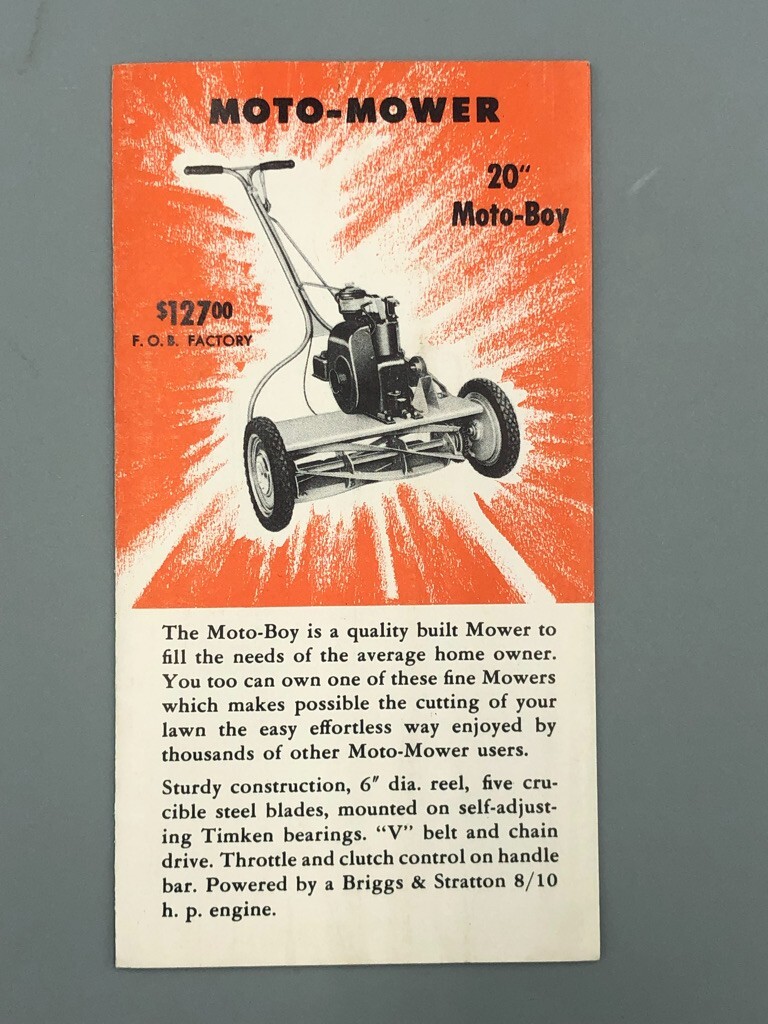 1940s Reel LAWN MOTO- MOWER Vintage ADVERTISING Brochure Garden Tractor