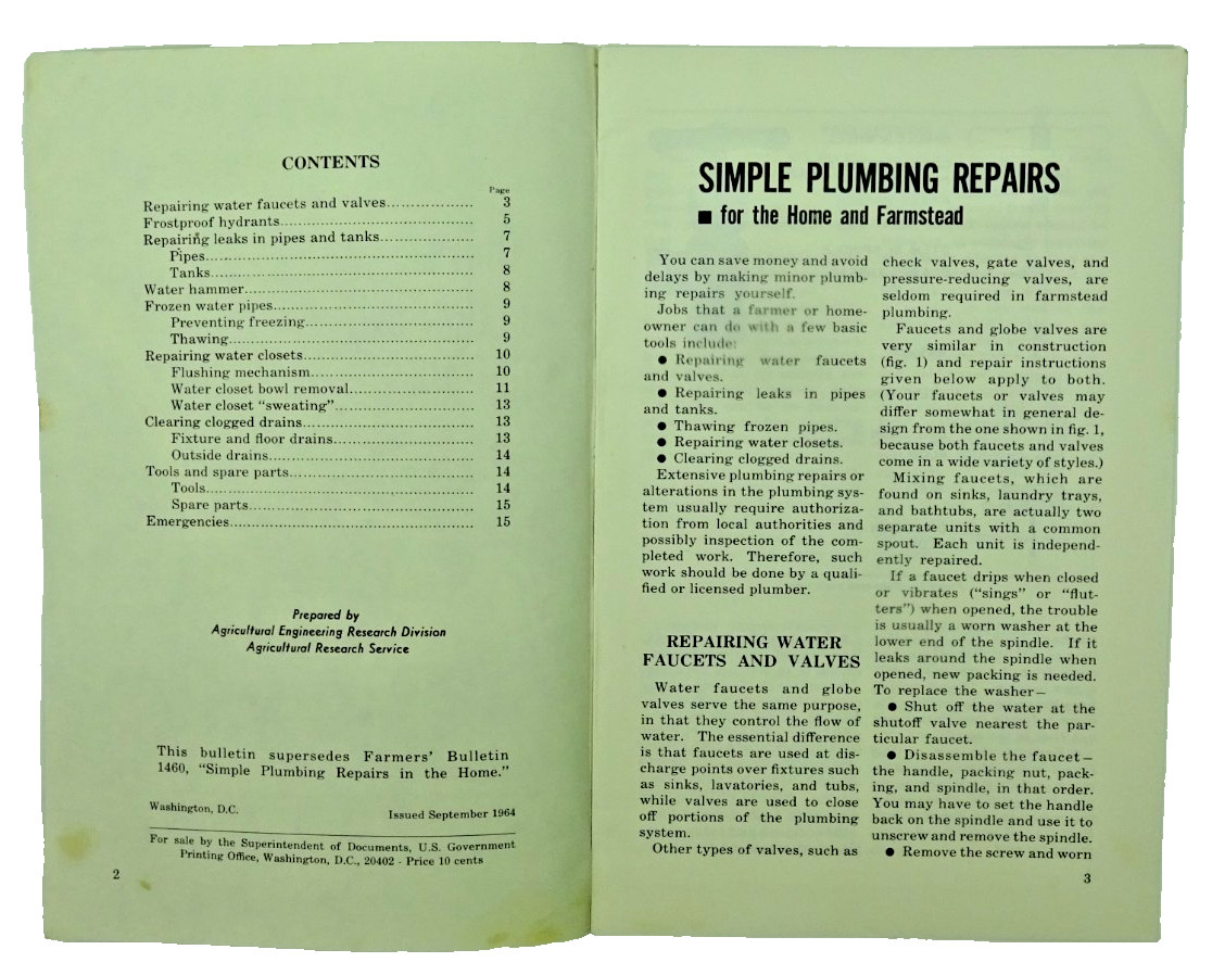 1964 Farmers Bulletin 2202 – Simple Plumbing Repairs For The Home And Farmstead