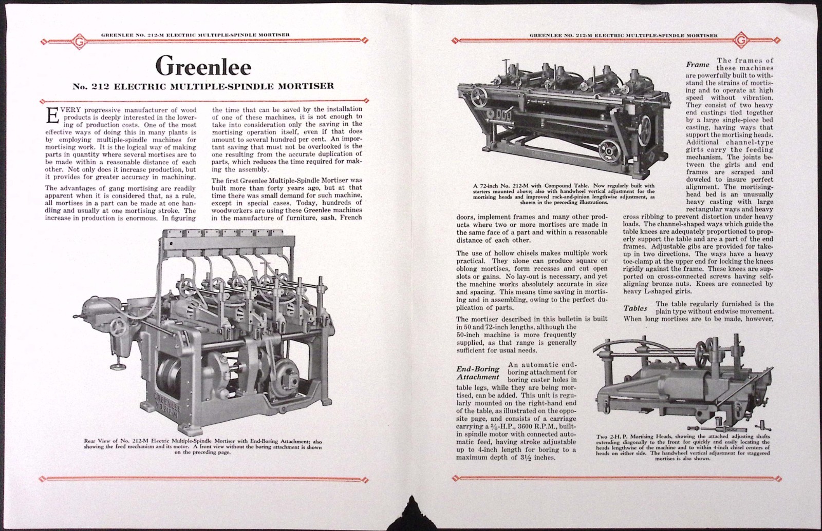 1954 Greenlee No.212-M Electric Multiple Spindle Mortiser Brochure Greenlee Bros
