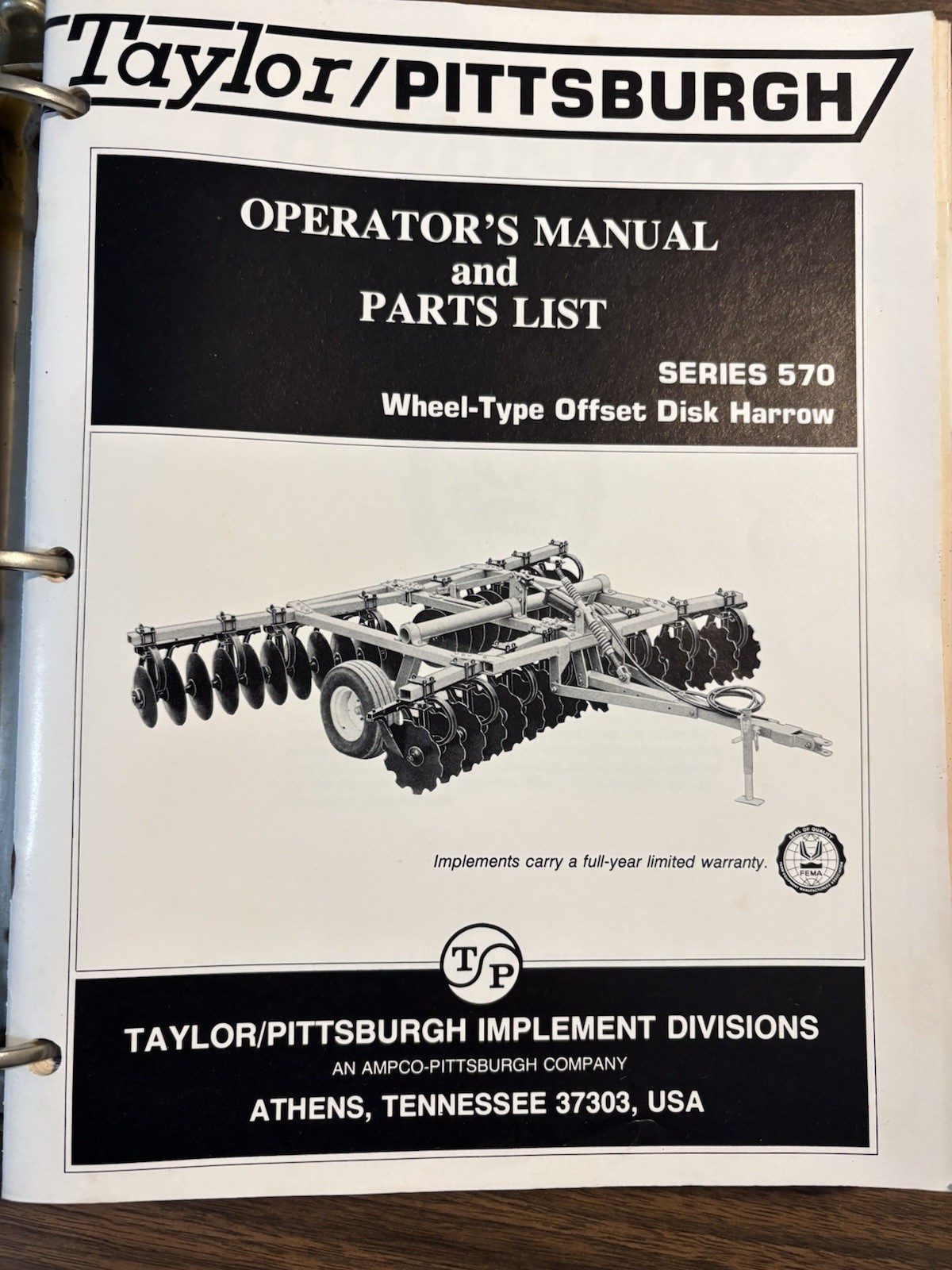 Taylor/Pittsburgh Farm Implements Brochures And Parts List