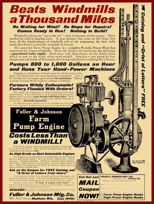 1910 Fuller & Johnson NEW Metal Sign: Farm Pump Engine – Madison, Wisconsin