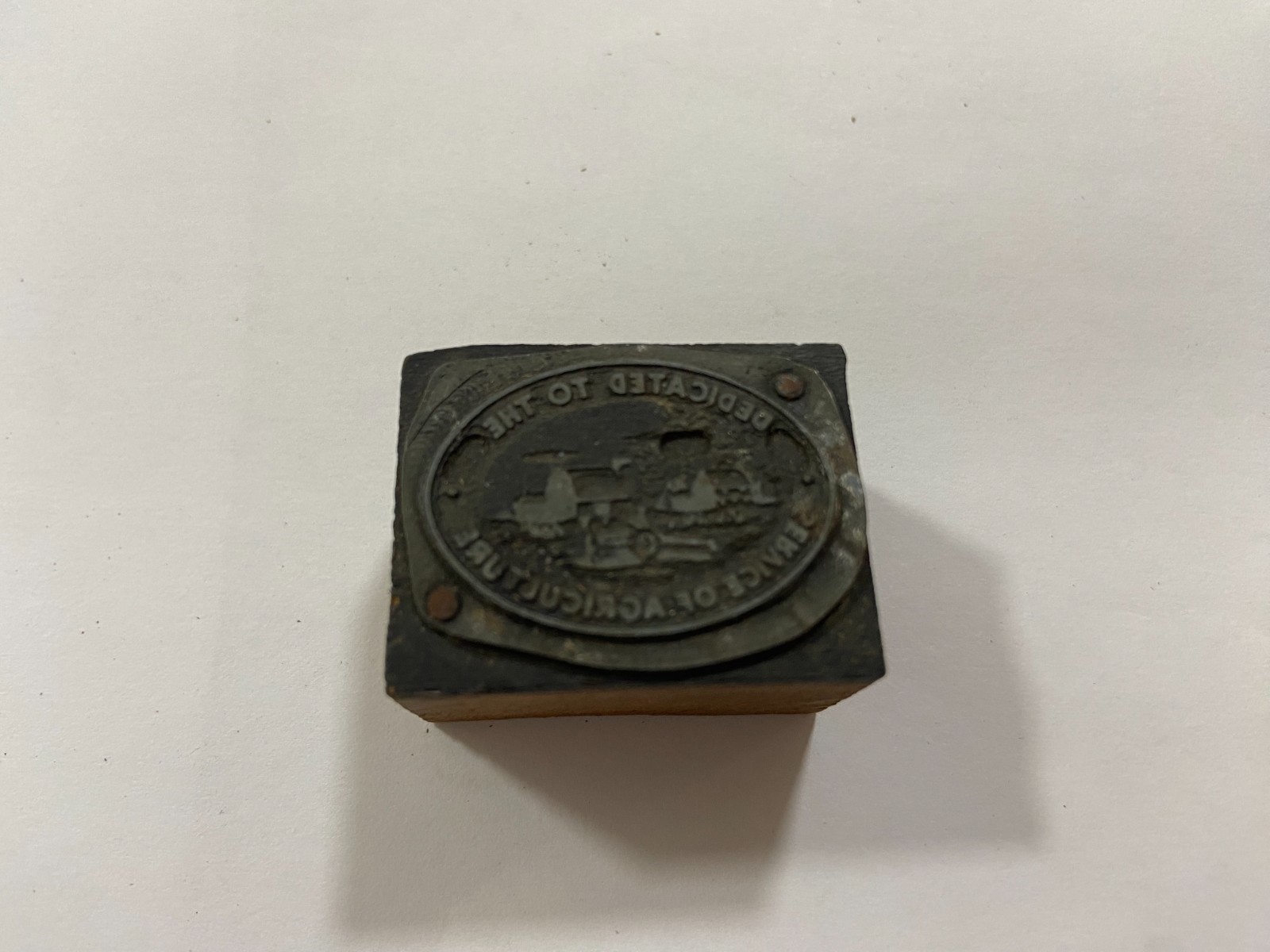 Vtg Printing Letterpress Printers Block Wood Metal DEDICATED SERVICE AGRICULTURE