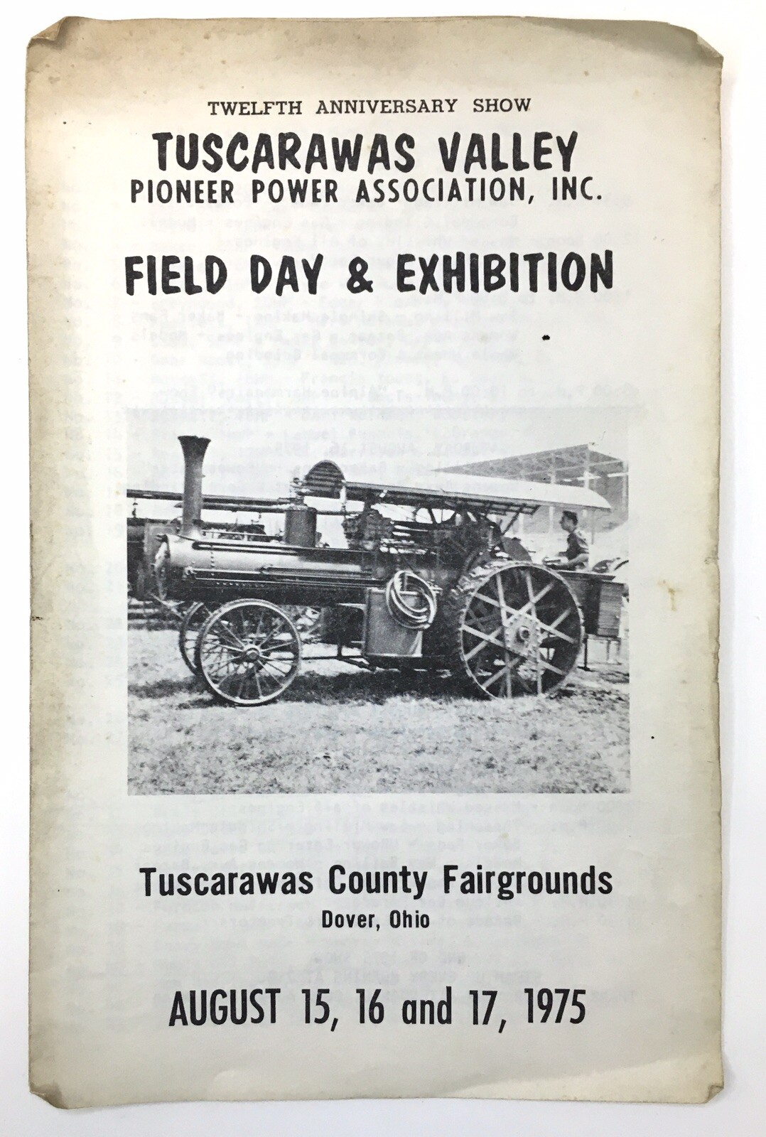 Tuscarawas Valley Pioneer Power 1975 Field Day & Exhibition Program Dover Ohio