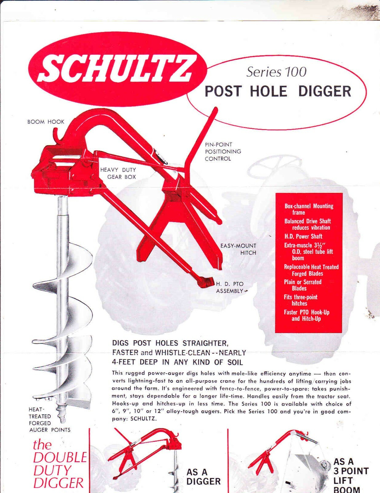 SHULTZ POST HOLE DIGGER— FARM EQUIPMENT AD—1969