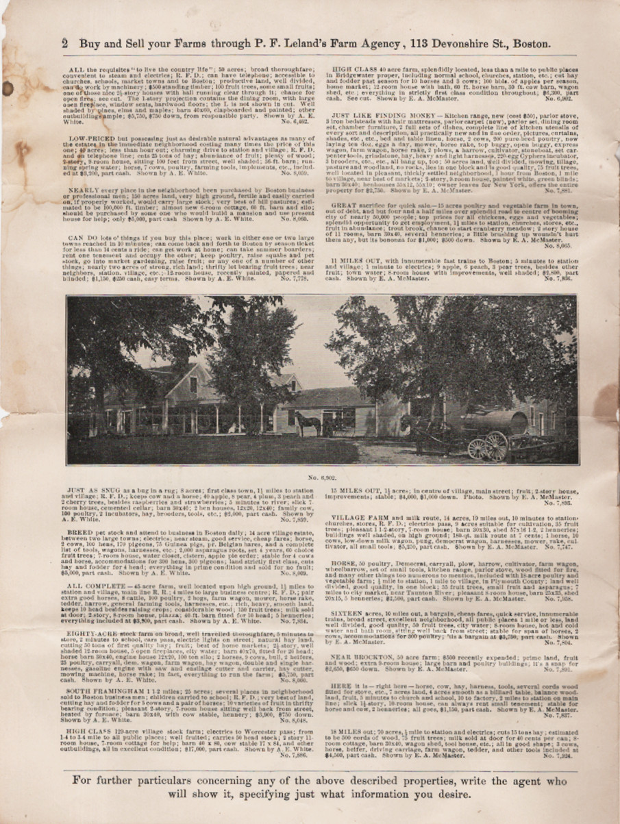 P. F. Leland&rsquo;s Farm Agency, Boston, Mass. Property Add Circular No. 44, ca 1890