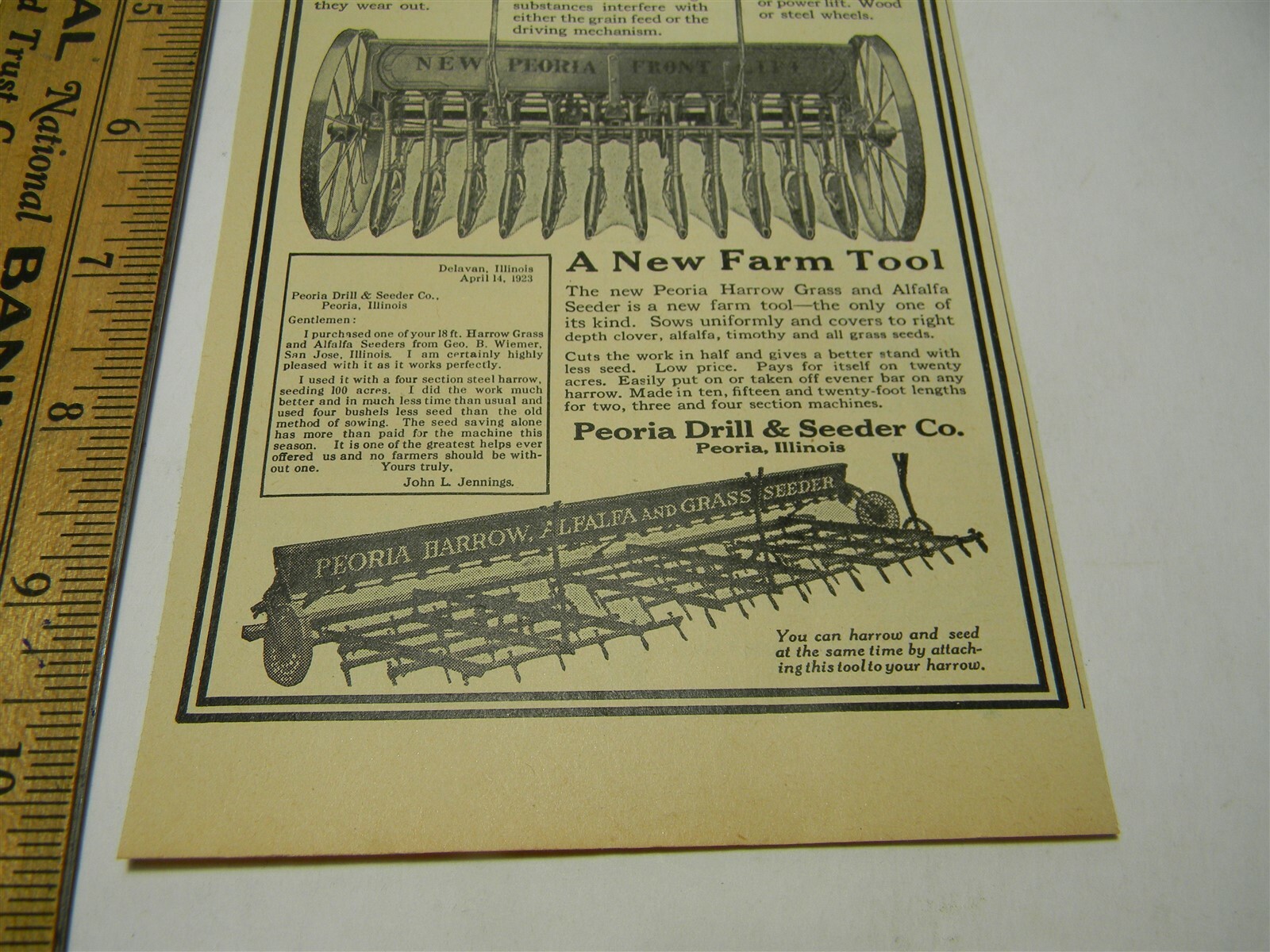 Vintage 1920s Peoris Disc Shoe Peoria Drill Co. Man Cave Farming Print Ad – 8O