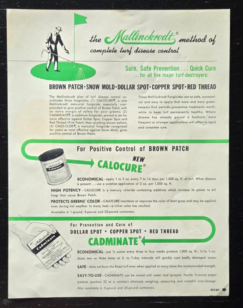 1952 MALLINCKRODT TURF DISEASE CHEMICAL COLOR SPEC SHEET ADVERTISEMENT ST. LOUIS