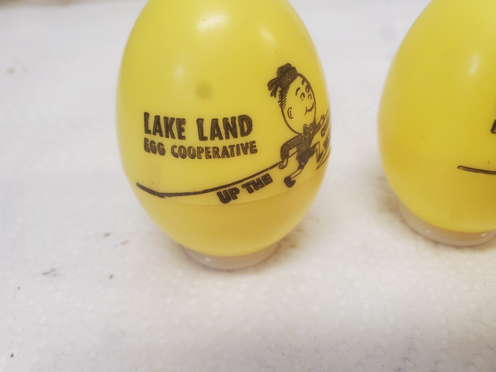 Yellow Plastic Egg Shaped Salt & Pepper Shakers Lake Land Egg Cooperative