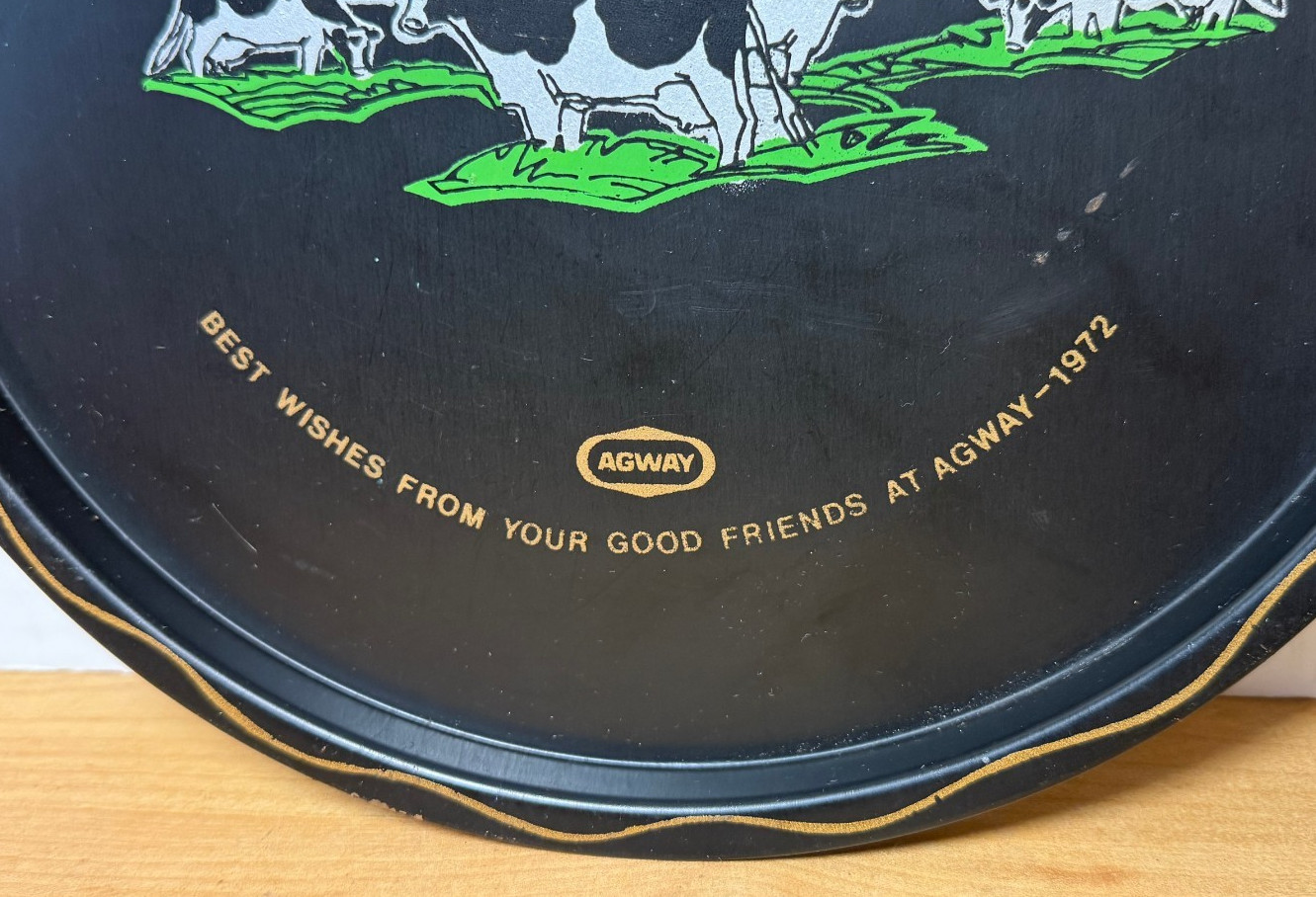 AGWAY 1972 Tin Metal Serving Tray Farm & Cows BEST WISHES FROM YOUR GOOD FRIENDS