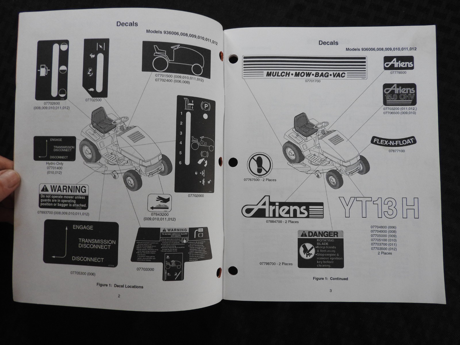 GENUINE ARIENS LT 1232 1440 YT 1340 1540 Lawn Tractor Parts Catalog Manual 1994
