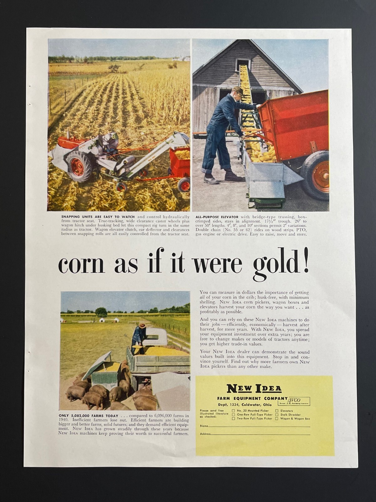 1950s – New Idea Corn Harvesting – Original Print Advertisement (9.5in x 13in)
