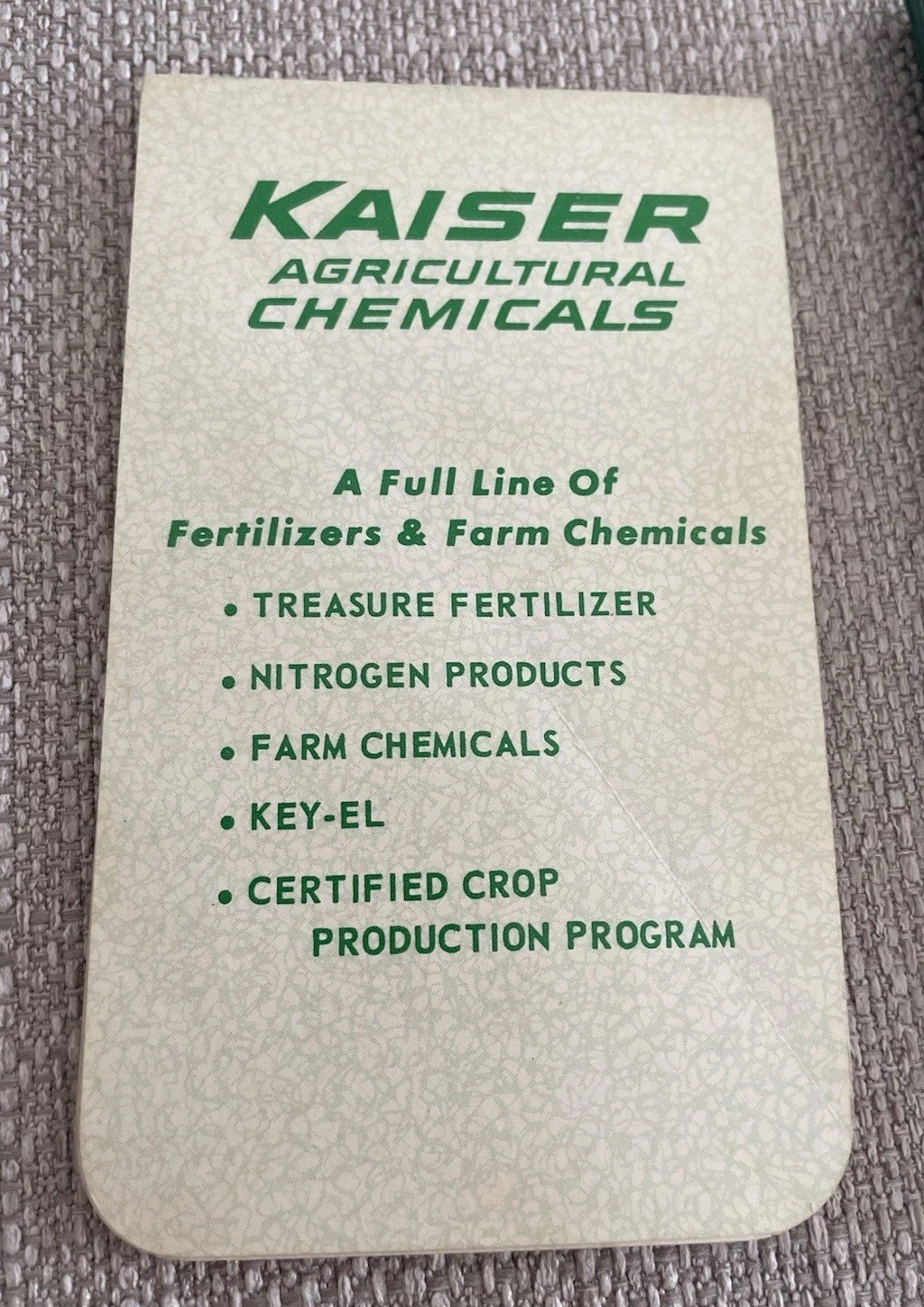 Vintage Kaiser Chemicals Fertilizers Farm Agriculture Notepad Pen Holder Pocket