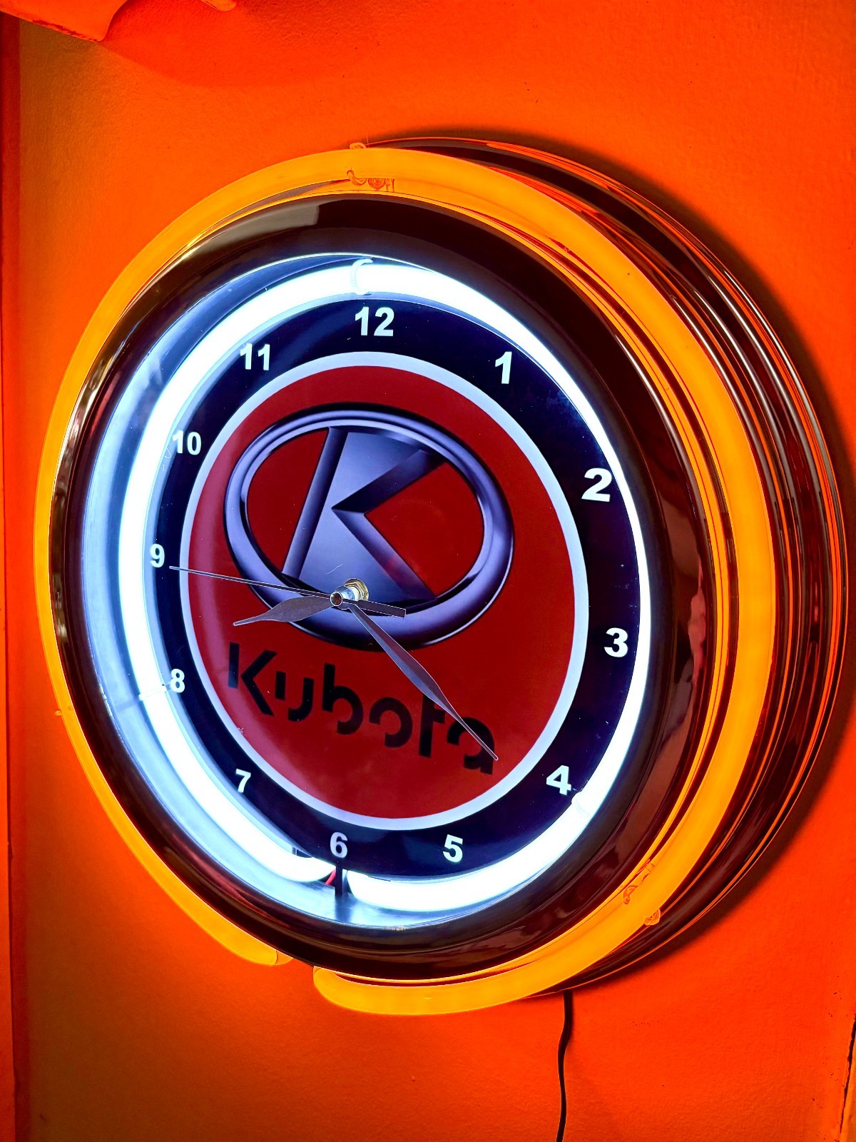 Kubota Farm Tractors Barn ManCave Store Orange Neon Style LED Clock Sign