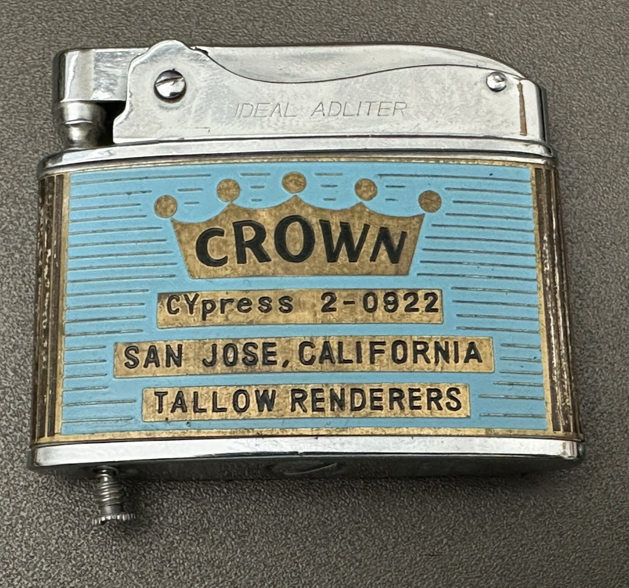 SAN JOSE, CA Crown Tallow Renderers CIGARETTE Lighter BOX Butcher MEAT Grease