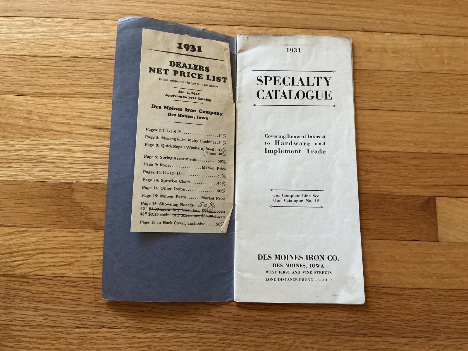 1931 Des Moines Iron Co Specialty Catalog W/Dealer Price List – Des Moines Iowa