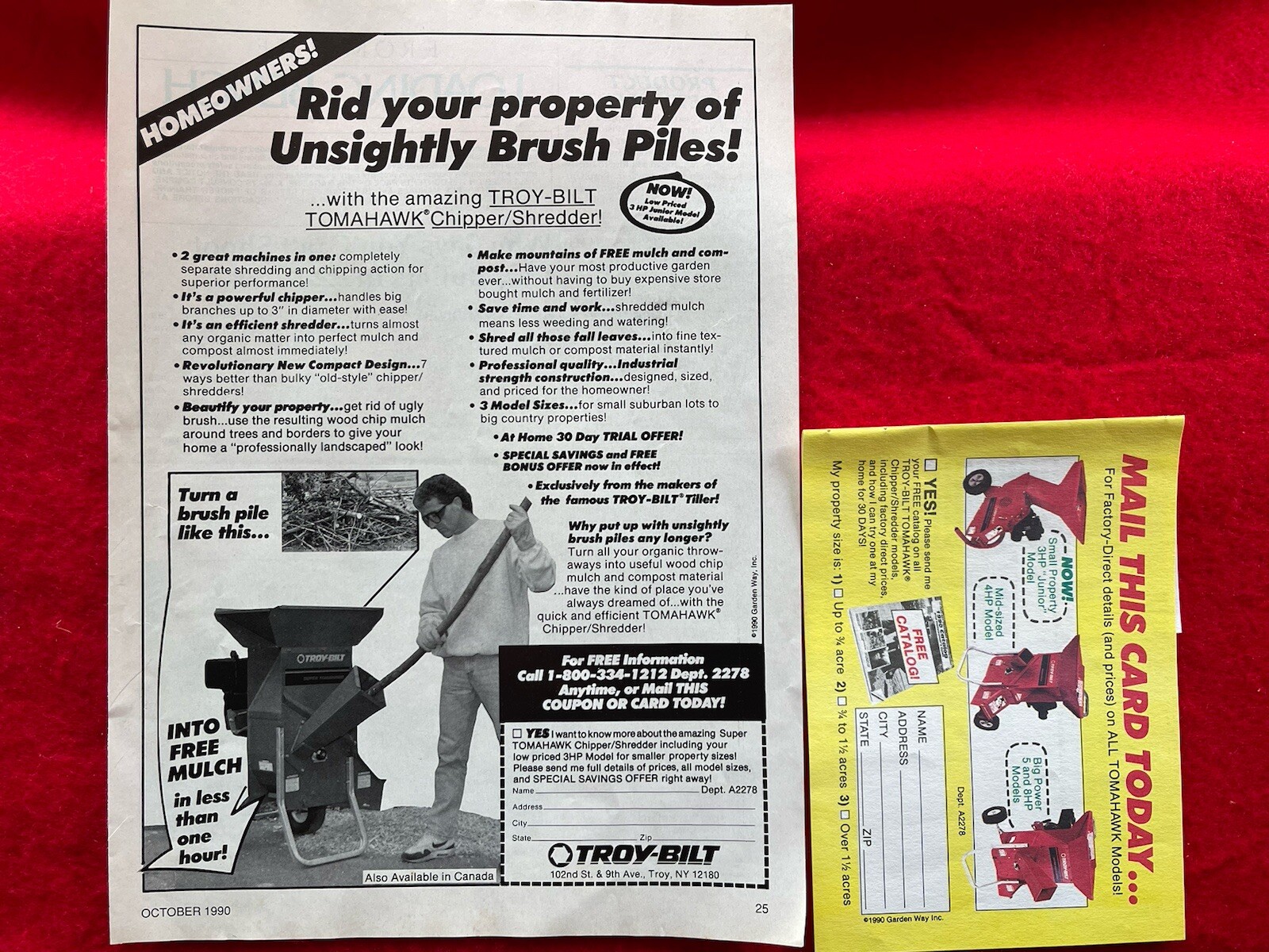 Vintage 1990 Troy Bilt Print Ad Tomahawk Chipper Shredder Advertisement