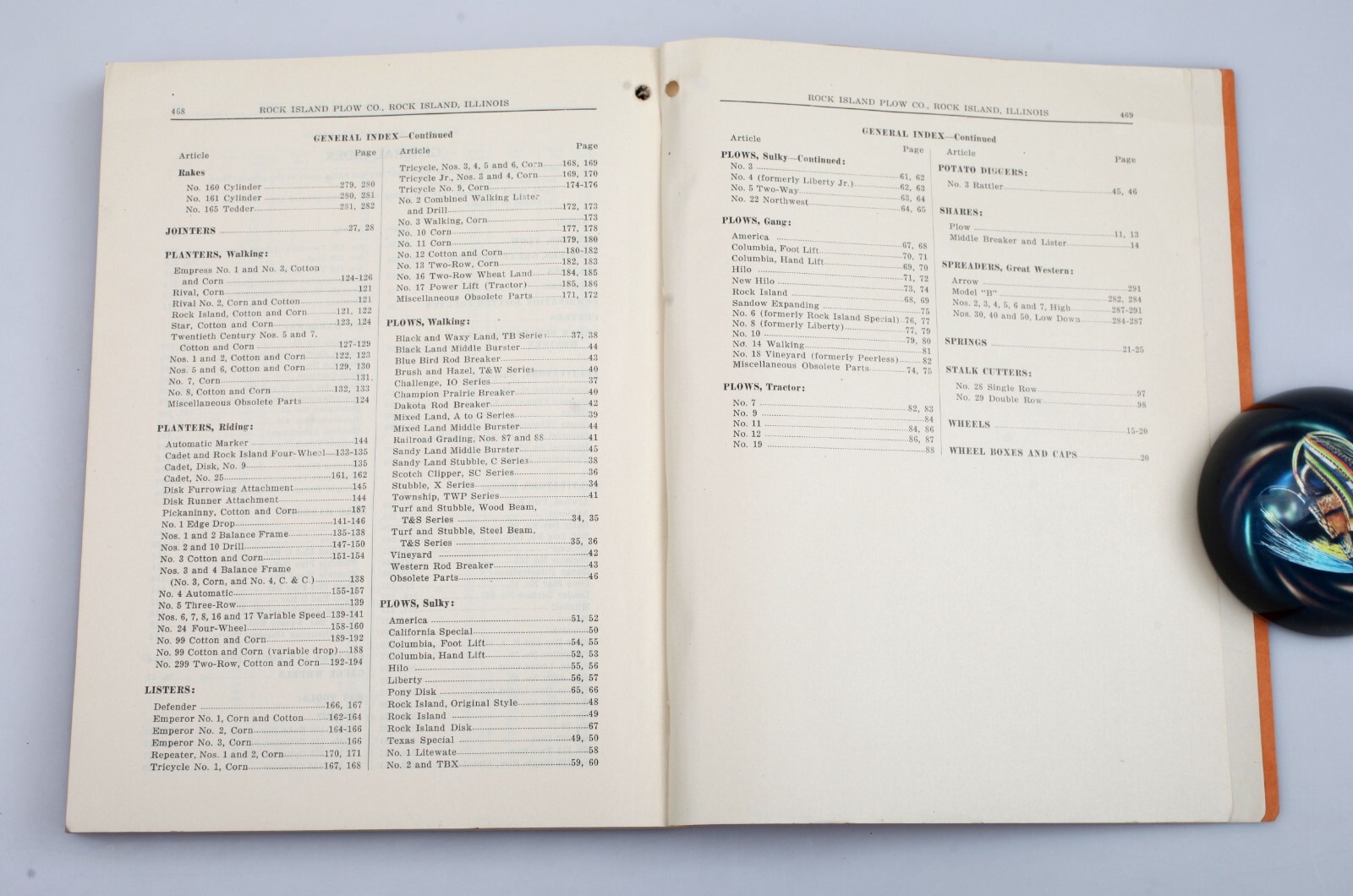 Vintage 1920 Rock Island Plow Repair Catalog No. 60