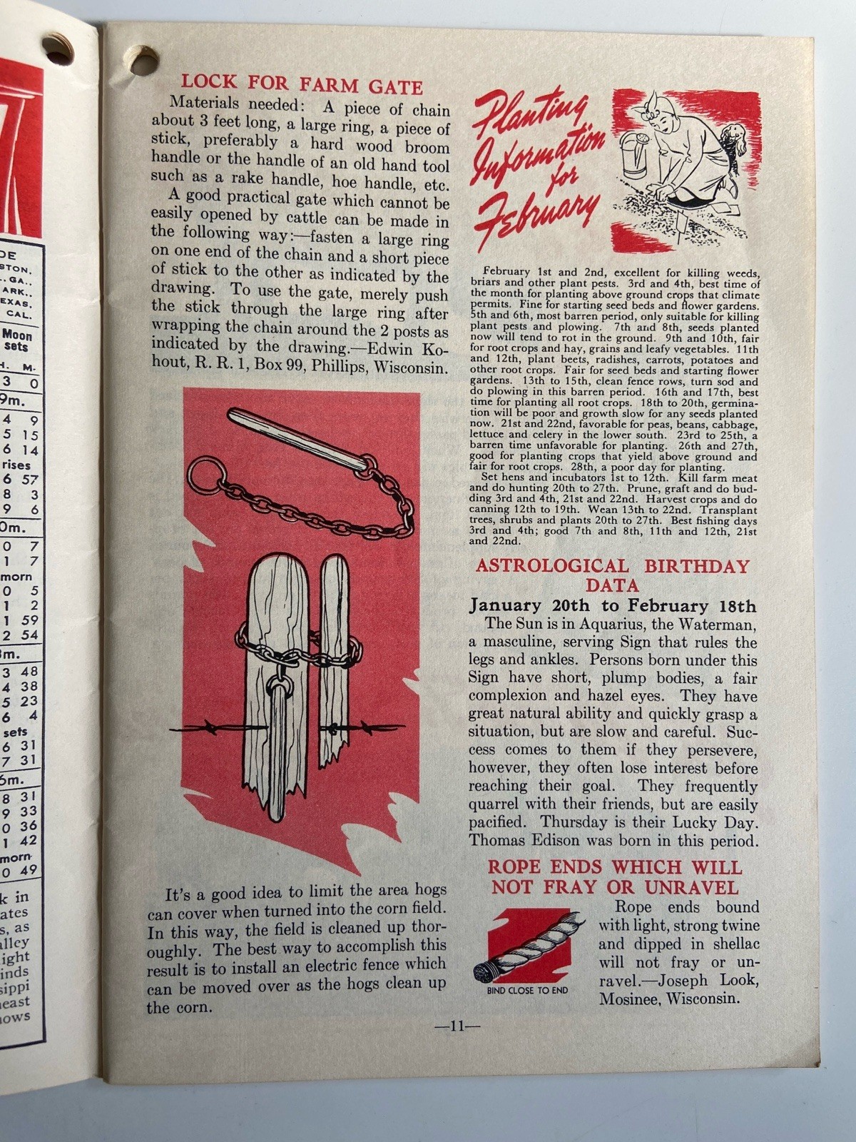 1947 Watkins Almanac Farm Hints Moon Phases Farming Techniques Planting Crops PB